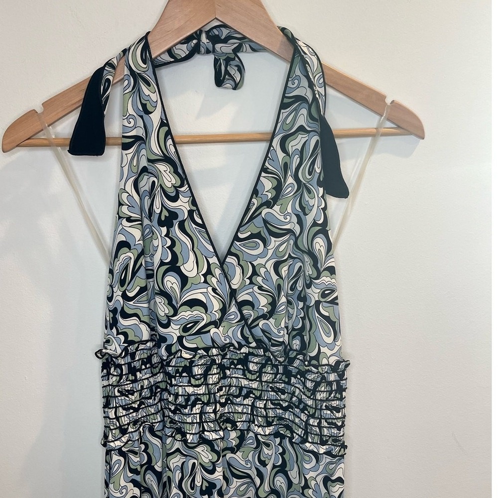 Studio M Womens Large‎ Halter Maxi Dress Psychedelic Paisley Smocked Y2K Resort - Picture 2 of 7